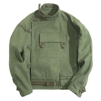 Maden Retro 16oz Canvas Swedish Motorcycle Green Jacket Pocket Bomber Jacket Casual Hunting Work Outwear for Men Spring and Fall