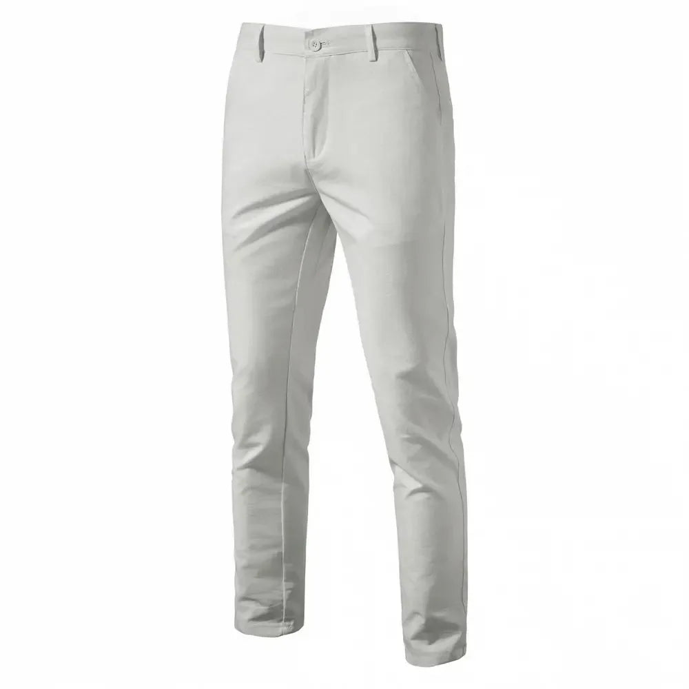 AIOPESON Men's Solid Colour Linen Long Pants - ShopHub