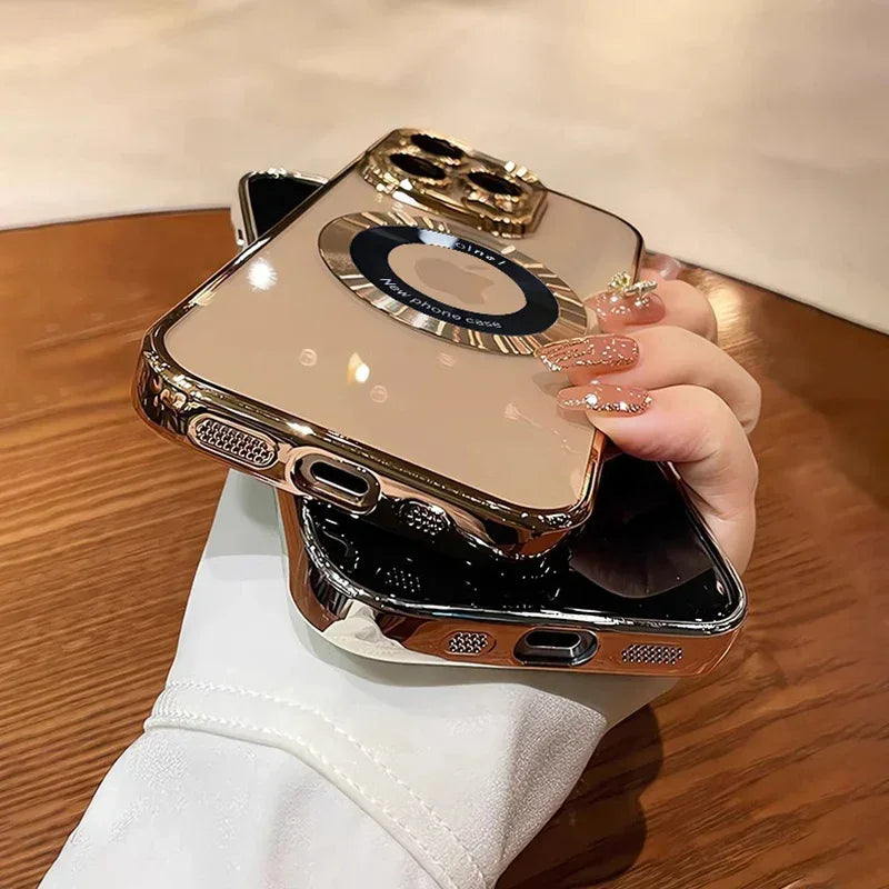 QIXTWO Luxury Plating Hollow MagSafe Magnetic Wireless Charge Case - ShopHub