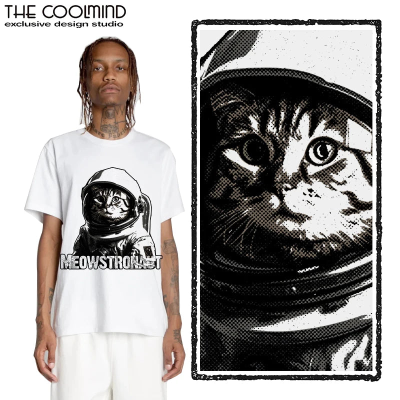 COOLMIND U0012 Astronaut Cat Graphic Cotton Tee