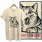 COOLMIND 100% Cotton Beige Cat Print Exclusive Graphic Women T Shirt Big Size Loose Cotton Cat Lover Women T Shirt Lovely Cat Te