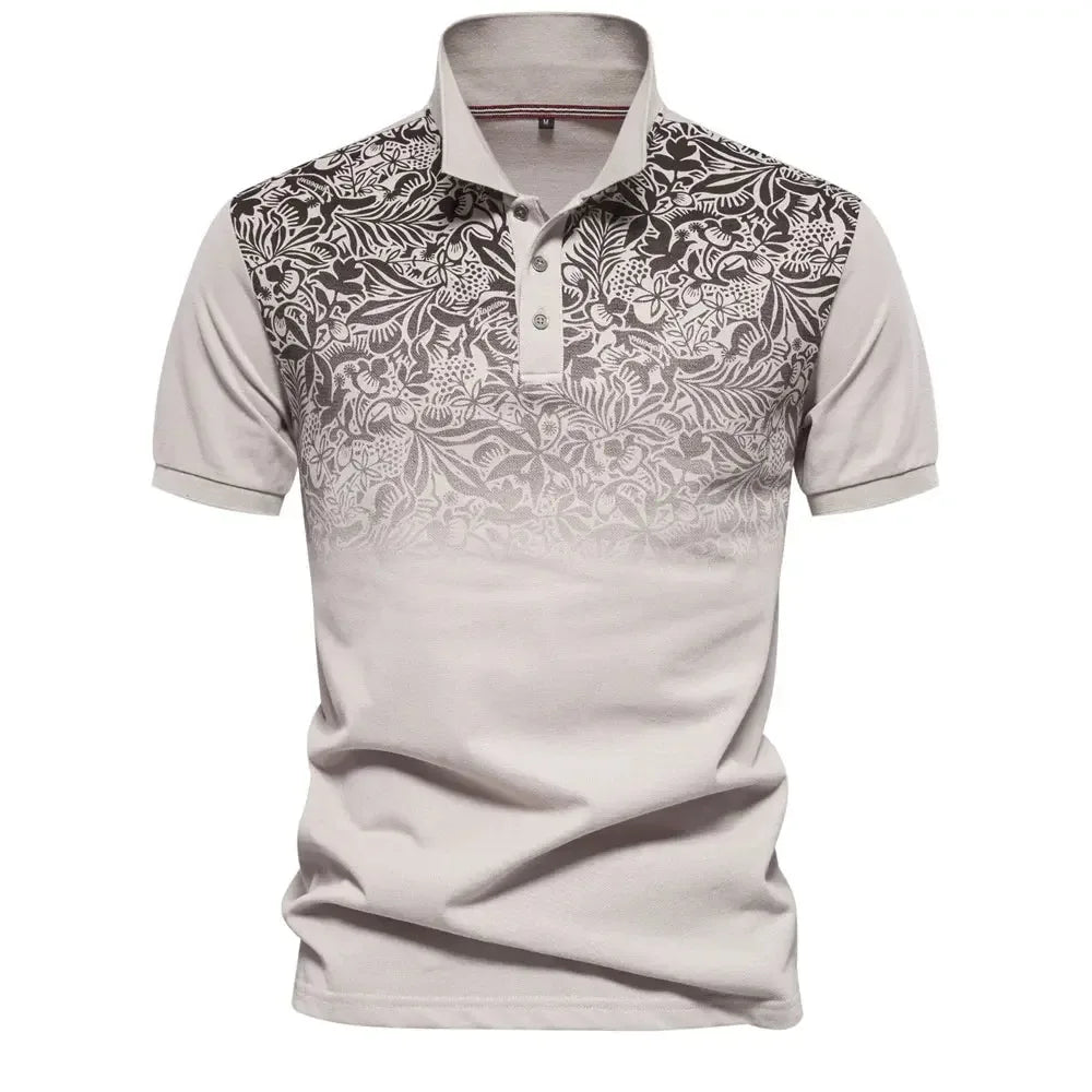 Gradient Printed Cotton Blend Polo Shirts - ShopHub