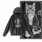 Night Prowler Cat Graphic Acid-Washed Black Hoodie