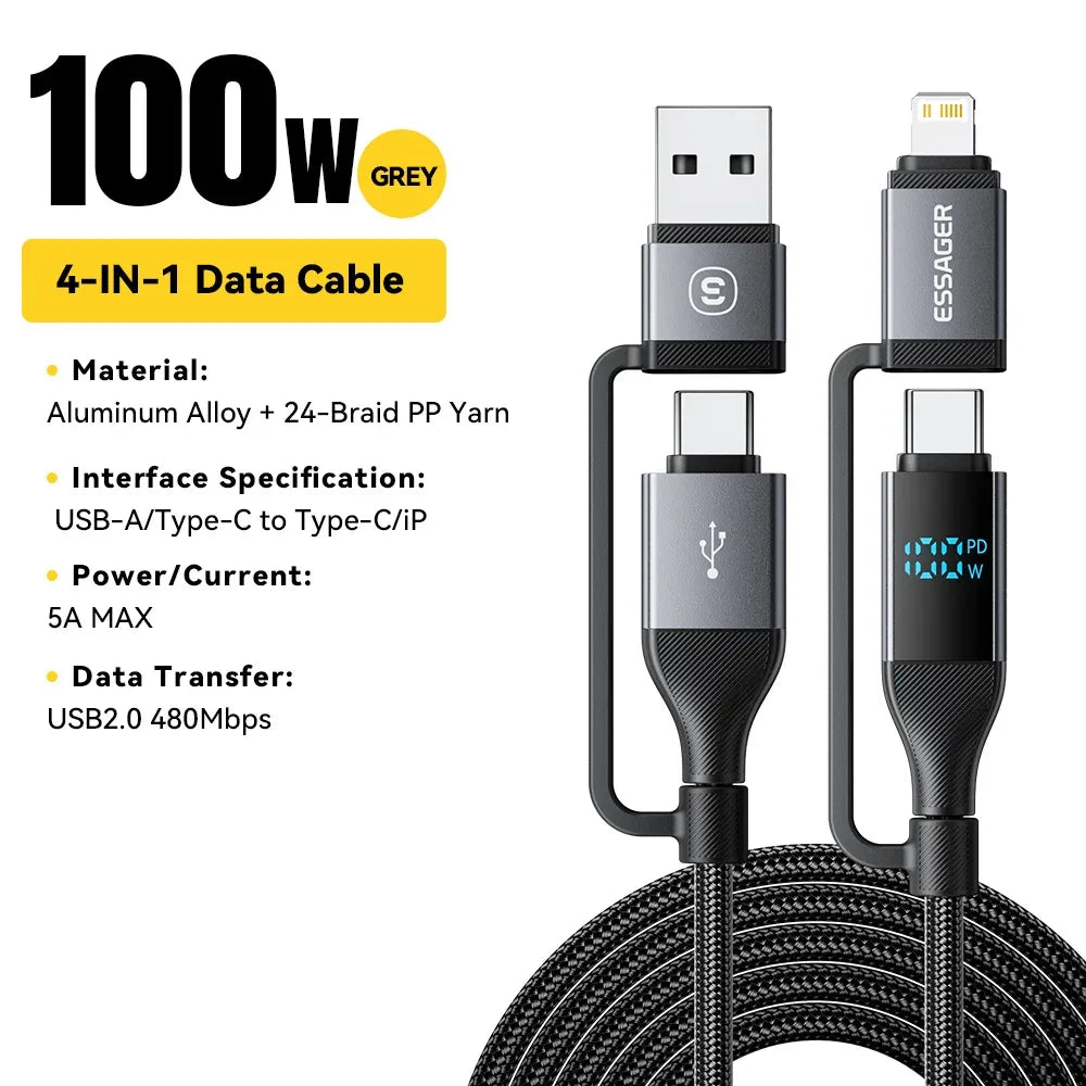 Essager 4 In 1 Digital Display USB Cable - ShopHub