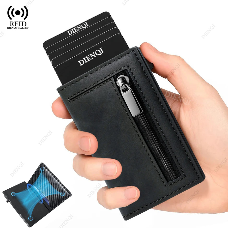 Anti-theft Credit Card Holder Men Wallets Rfid Blocking Aluminum Leather Pop Up Minimalist Wallet Cardholder Wallets for Men