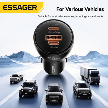 Essager 90W Dual-Port USB Type-C Car Charger with 45W PD Fast Charging