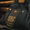 Maden Men's Vintage 12.8oz Black Washed Denim Jeans Mid Rise Straight Classic Casual Zip Fly Pants for Autumn Versatile Trousers