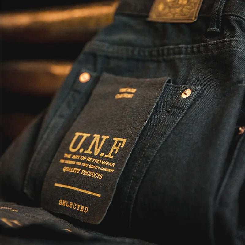 Maden Men's Vintage 12.8oz Black Washed Denim Jeans