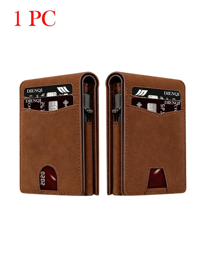 RFID Blocking Mens Wallet Minimalist Slim Magnetic Pop-Up Card Holder Metal Bank Credit Cardholder Bifold Smart Wallets for Men
