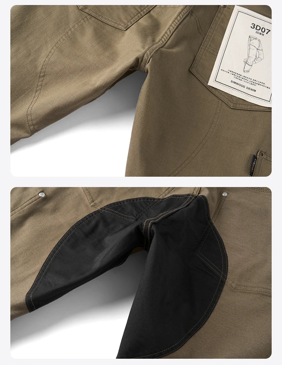 SIMWOOD 2026 Spring New Draping Motorcycle Riding Jeans Men 10oz Fashion Denim Trousers
