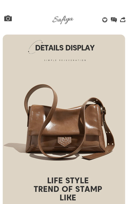 Retro Women's Shoulder Bag 2026 New Simple Large Tote Bag Split Leather + PU Female Soild Crossbody Bag Purse