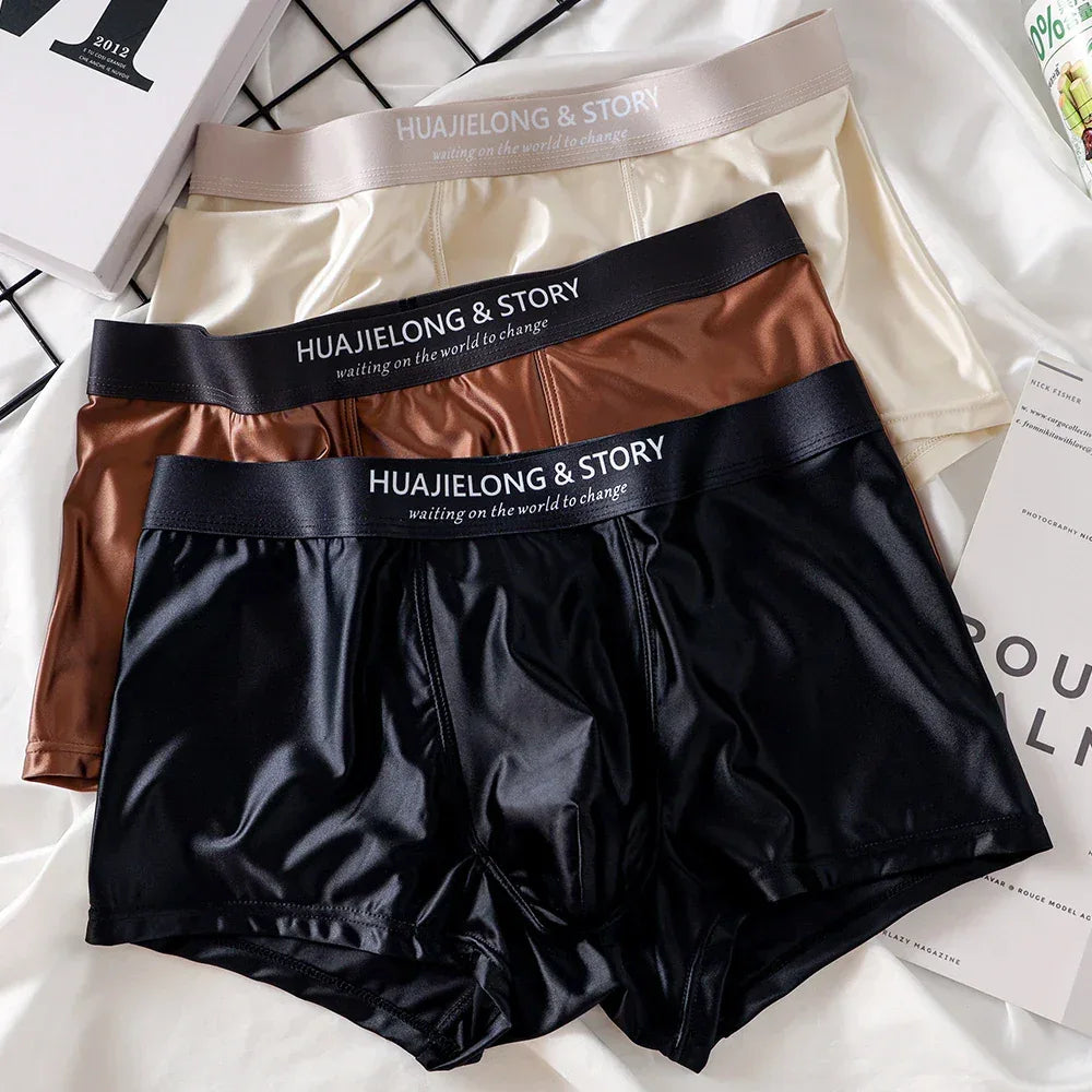 Men's 3 Pack Luxury Ice Silk Satin-like Boxers - ShopHub