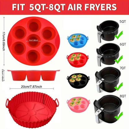 7-Cavity Silicone Air Fryer Set - 2PC Nonstick Cake Mold & Basket Fit 0.92-1.53L, Dishwasher Safe Baking/Roasting