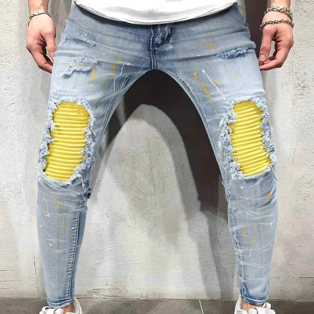Men's Casual Creative Street Style Slim Fit Jeans - ShopHub