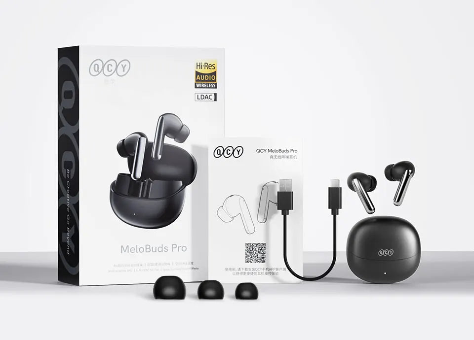 QCY MeloBuds Pro ANC Earphones with 46dB Hybrid ANC, 6 Mics, Hi-Res LDAC, and 34H Playtime - ShopHub