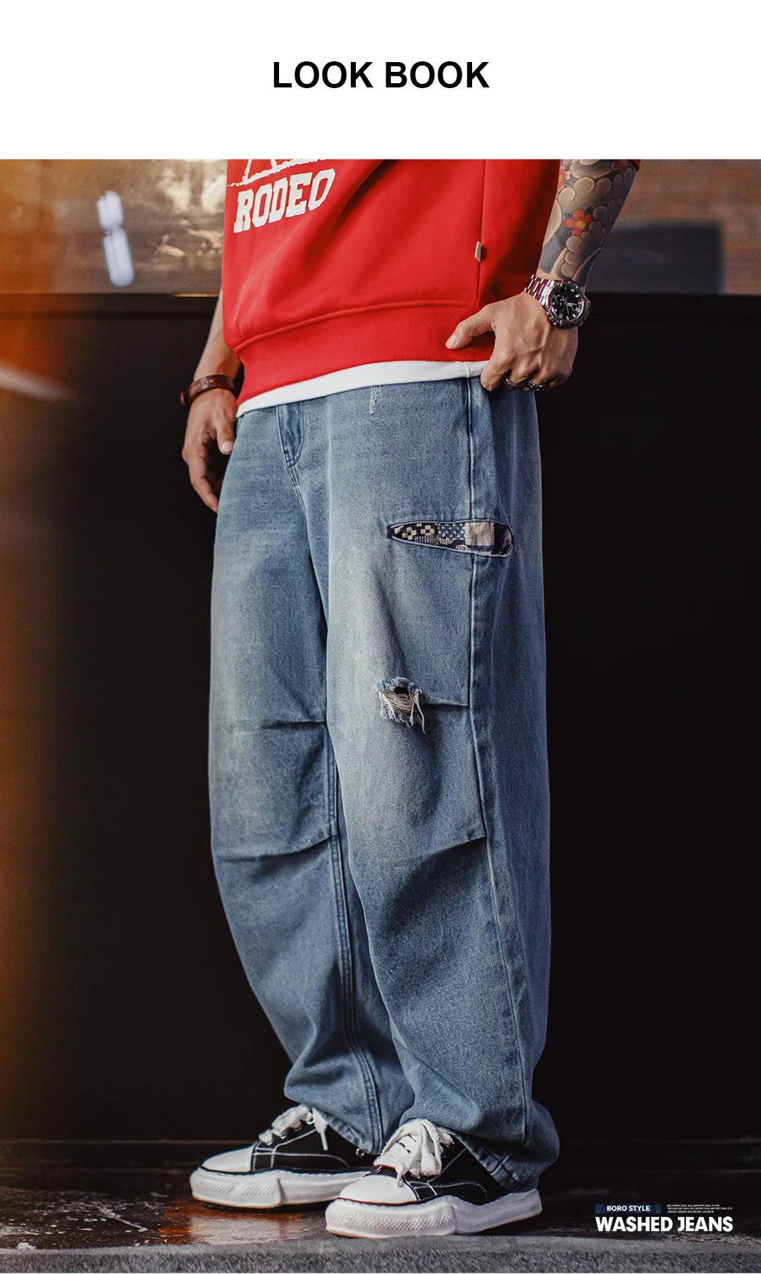 Maden Men‘s Vintage Boro Patchwork Parachute Jeans