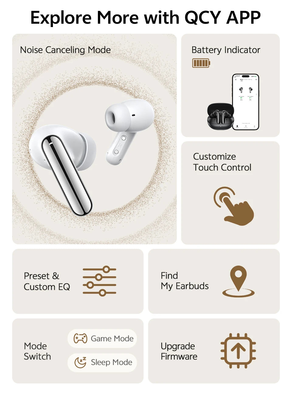 QCY MeloBuds N20 Earphones - Wireless Bluetooth 6.0 with 13mm Drivers and 50dB Adaptive Hybrid Noise Cancelling, 40Hrs Battery Life - ShopHub