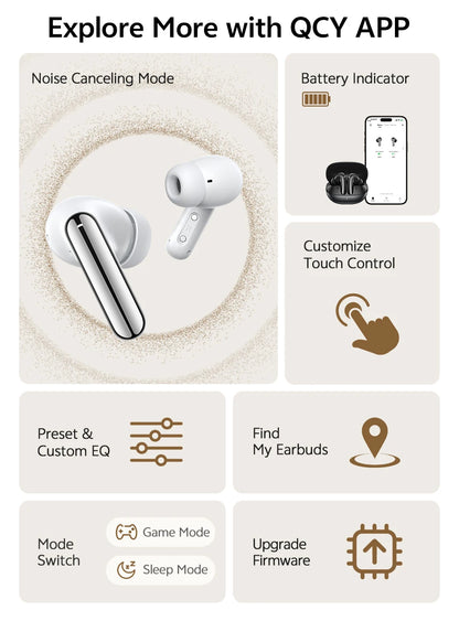 QCY MeloBuds N20 Earphones - Wireless Bluetooth 6.0 with 13mm Drivers and 50dB Adaptive Hybrid Noise Cancelling, 40Hrs Battery Life - ShopHub
