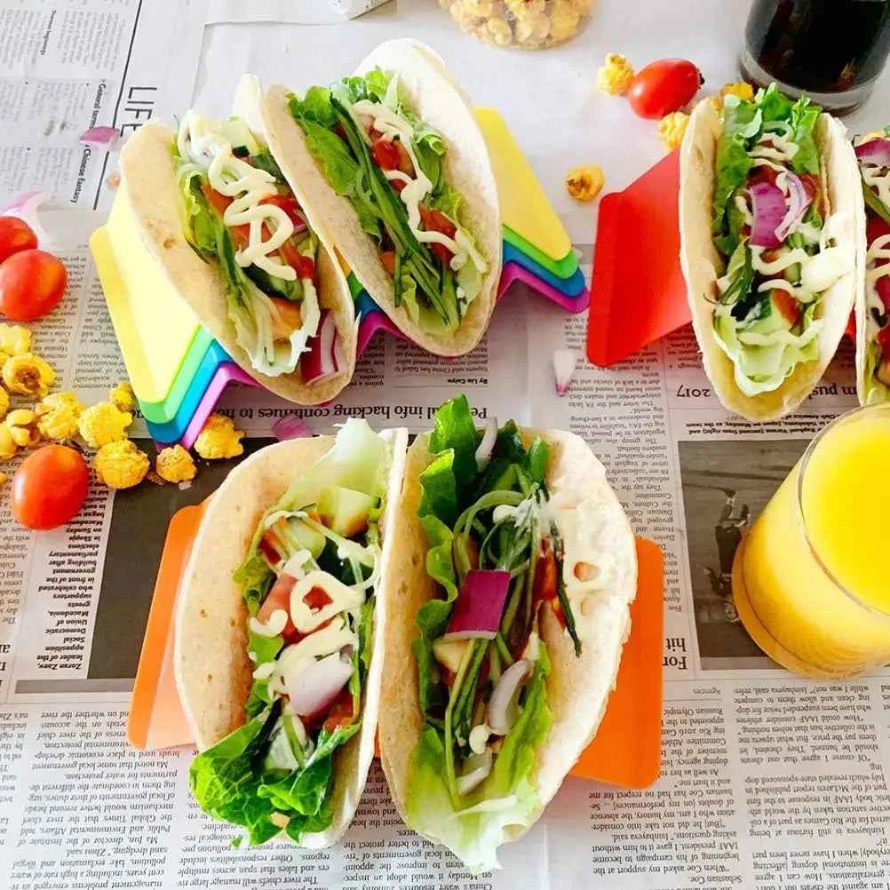 4PCS Taco Holder Mexican Pancake Rack  Multicoloured Wavy Taco Holder Tortilla Tray Food Tray Rack Kitchen Baking Tools