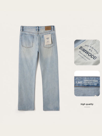 SIMWOOD 2026 Autumn Winter New Loose Straight 13oz 100% Cotton Fabric Jeans Men Washed Vintage Classical Denim Trousers