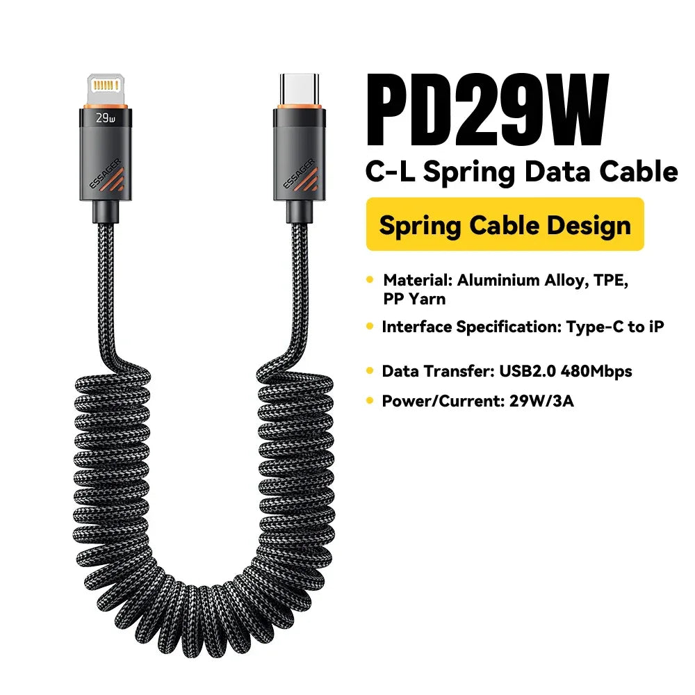 Essager Car Spring USB C to Lightning Cable - ShopHub