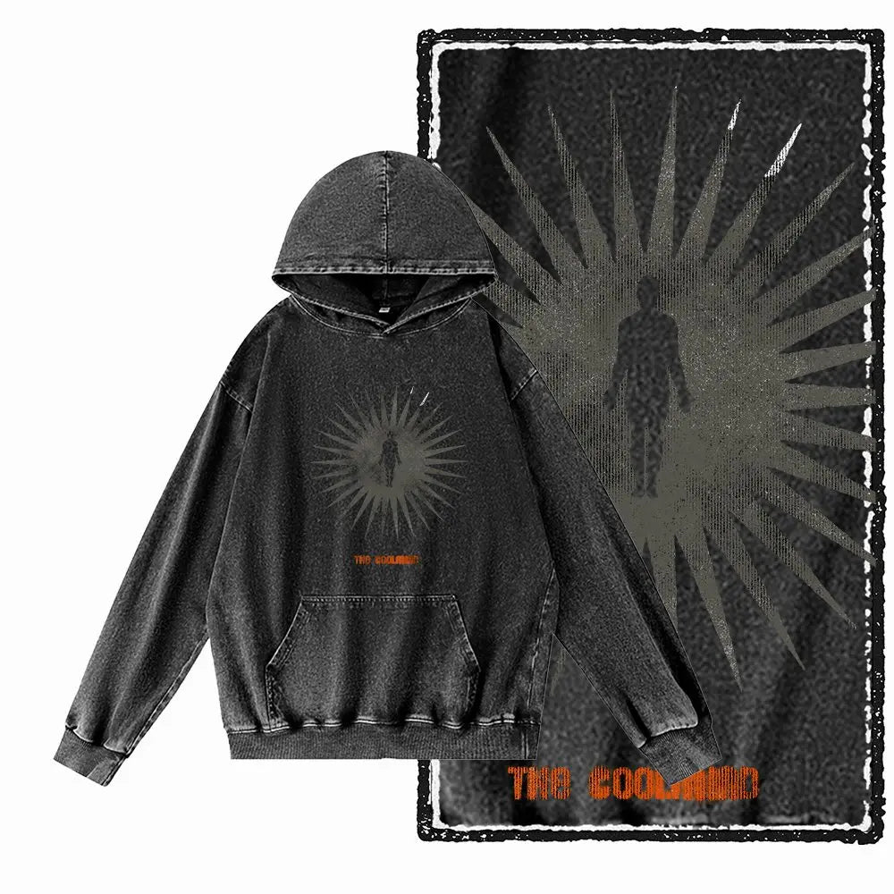 COOLMIND G14 Acid-Washed Black Printed Hoodie