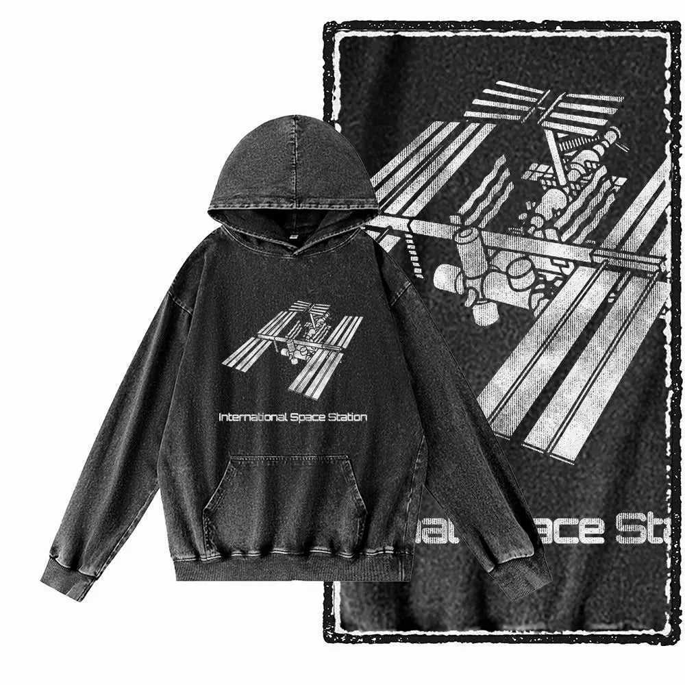 Orbit Runner Astronaut Acid-Washed Black Hoodie