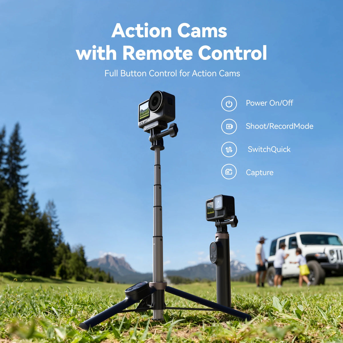 TELESIN 3-in-1 Bluetooth Selfie Stick Tripod with 80m Remote Control
