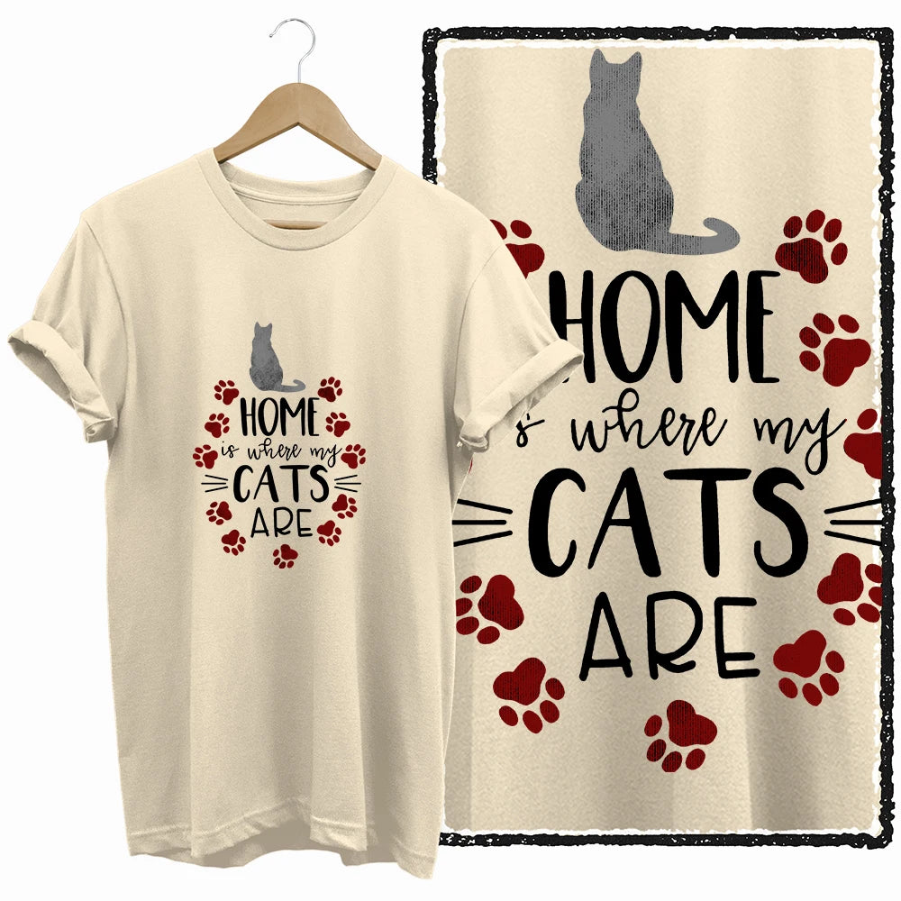 COOLMIND 100% Cotton Beige Cat Print Exclusive Graphic Women T Shirt Big Size Loose Cotton Cat Lover Women T Shirt Lovely Cat Te