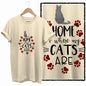 COOLMIND 100% Cotton Beige Cat Print Exclusive Graphic Women T Shirt Big Size Loose Cotton Cat Lover Women T Shirt Lovely Cat Te