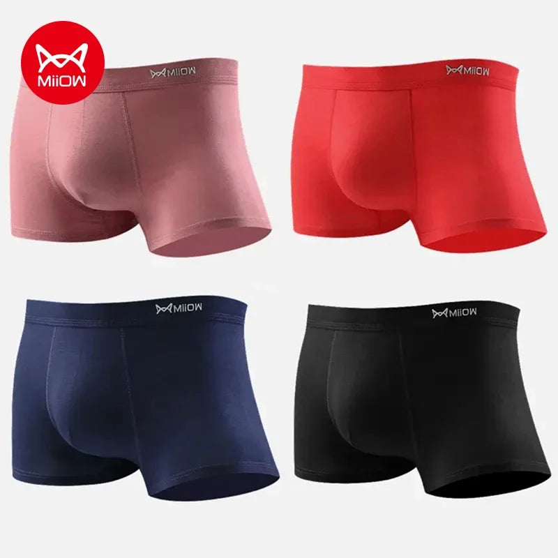 MiiOW 4Pcs Men's Breathable Cotton Underwear with Graphene Antibacterial Technology - Comfortable U Convex Bag Crotch Boxers