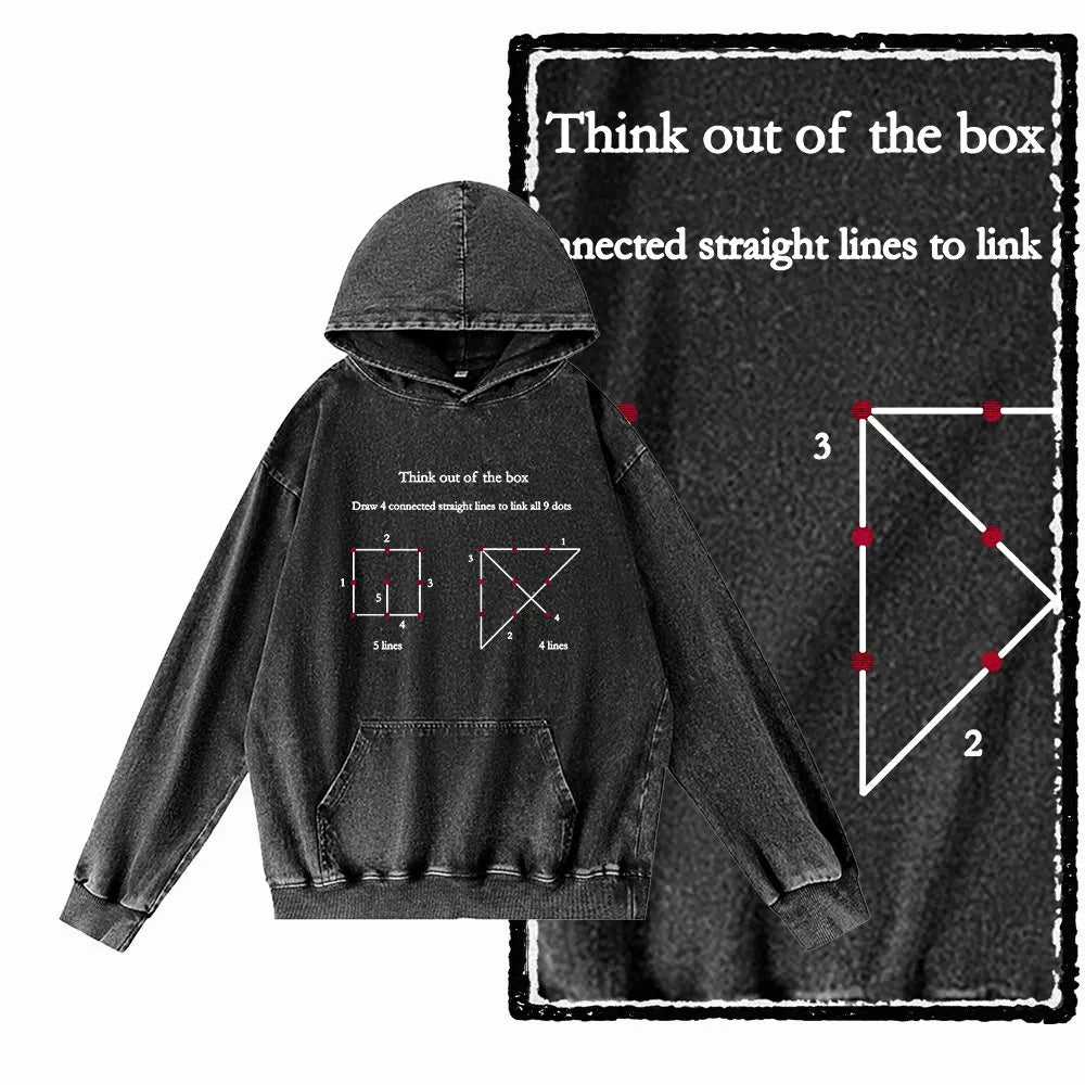 Think Outside the Box Acid-Washed Black Graphic Hoodie
