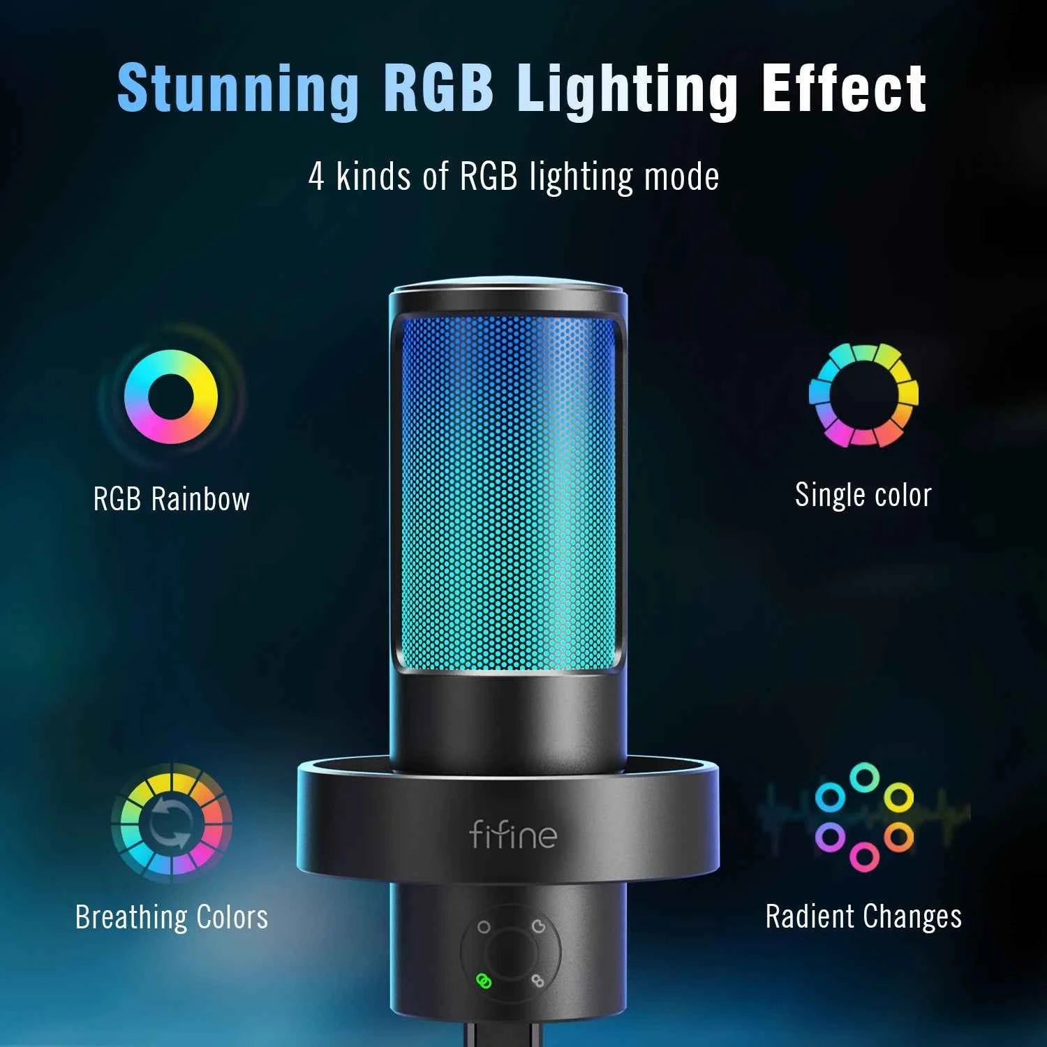 FIFINE Ampligame A8 PLUS USB MIC with Contrallable RGB,3 Capsules 4 Polar Patterns,Gain Dials,a Live Mic Jack & a Mute Touch