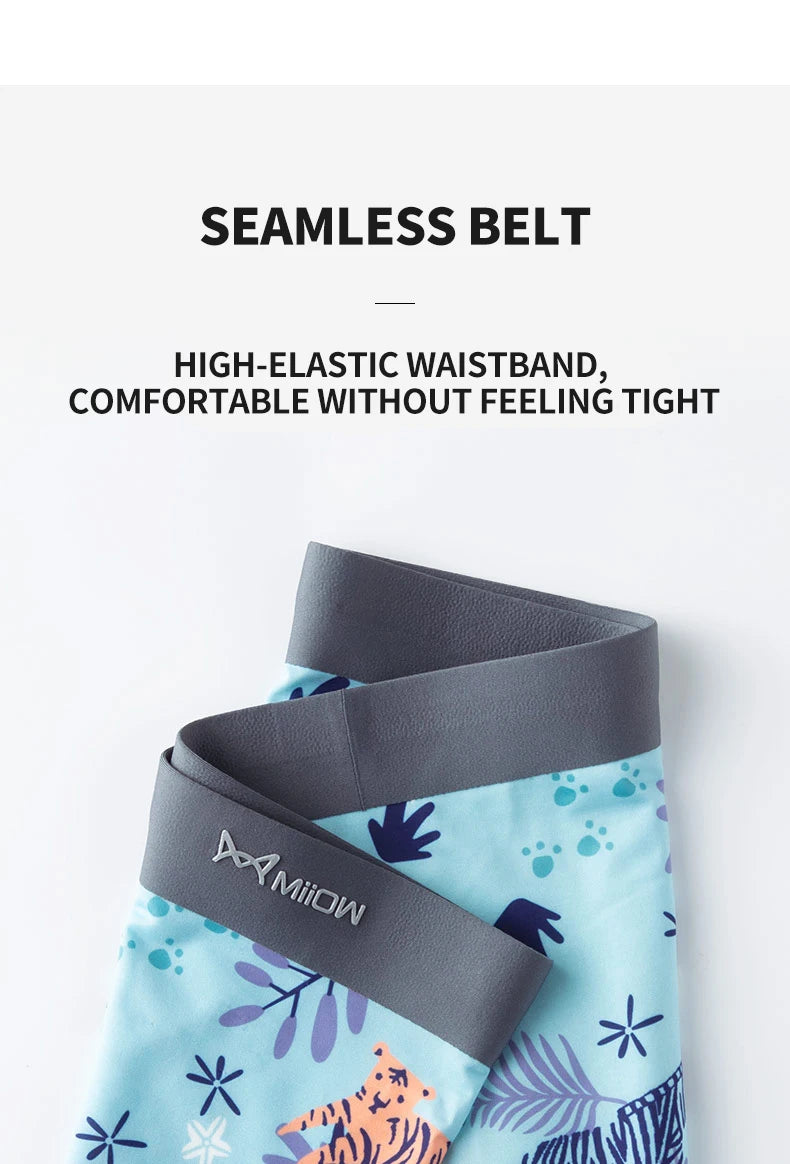 MiiOW Seamless Ice Silk Men Underwear Boxers - 3Pcs Antibacterial Silky Breathable Boxer Briefs
