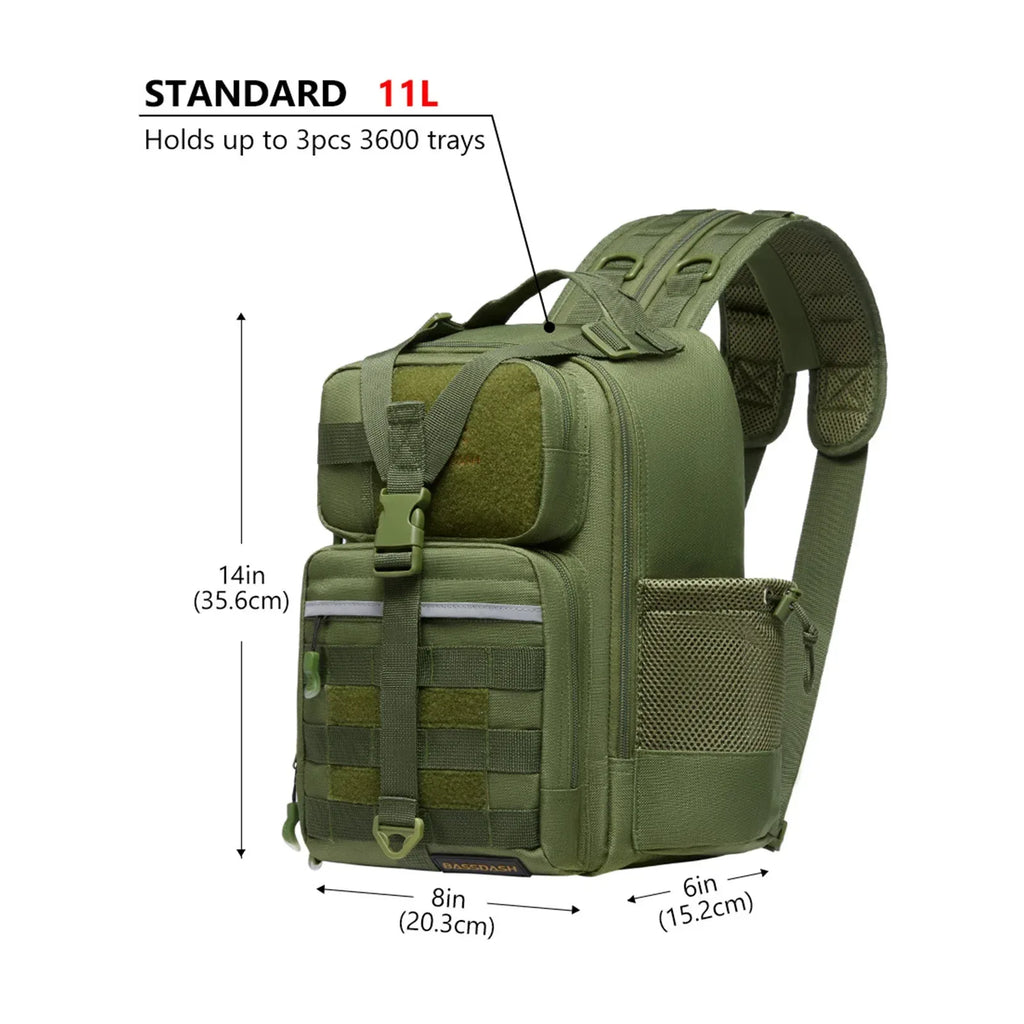 BASSDASH Fishing Backpack Convertible Sling Bag Army Green Standard
