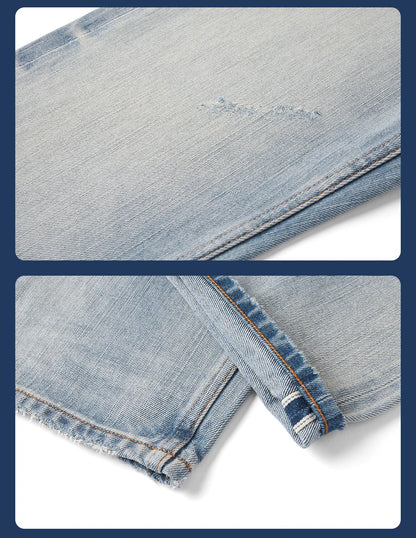 SIMWOOD High Standard 2026 Autumn New Loose Straight 14.3oz Selvedge Denim Jeans Men's Retro Washed Ripped Pants Vintage Trouser