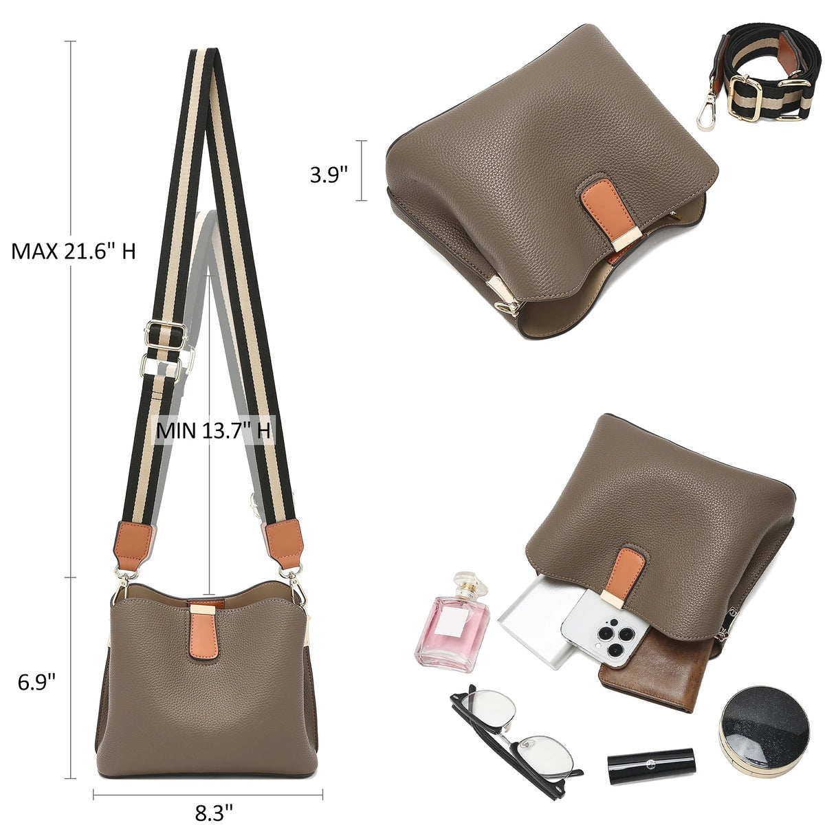 FOXER Brand New Shoulder Bag for Women PU Leather Retro Large Capacity Bucket Bag Female Crossbody Purse Tote Commuting Purse