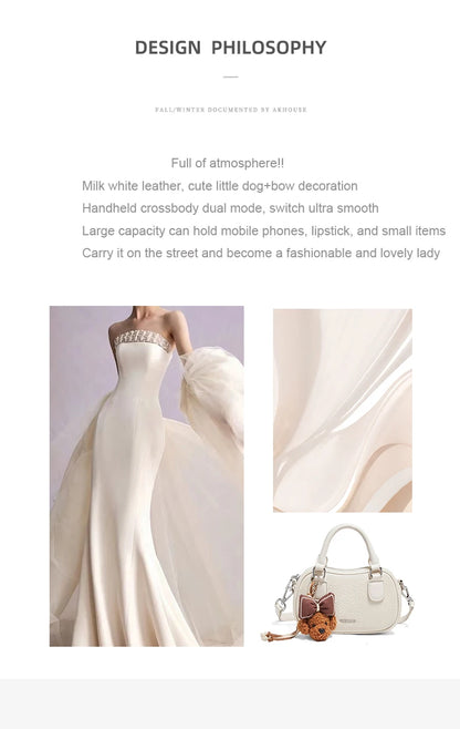 FOXER White Cowhide Leather Women's Shoulder Bag