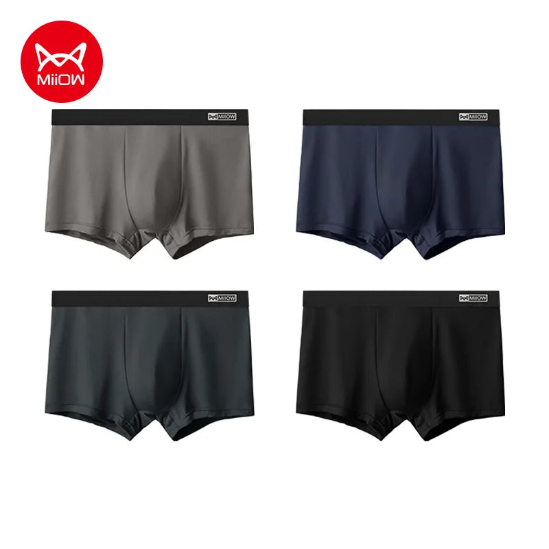 MiiOW Cotton Men's Boxer Shorts - 4Pcs Breathable Antibacterial Underwear for Men