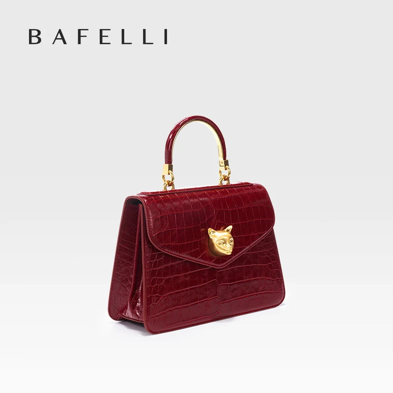 BAFELLI Crocodile-Pattern Leather Business Flap Bag