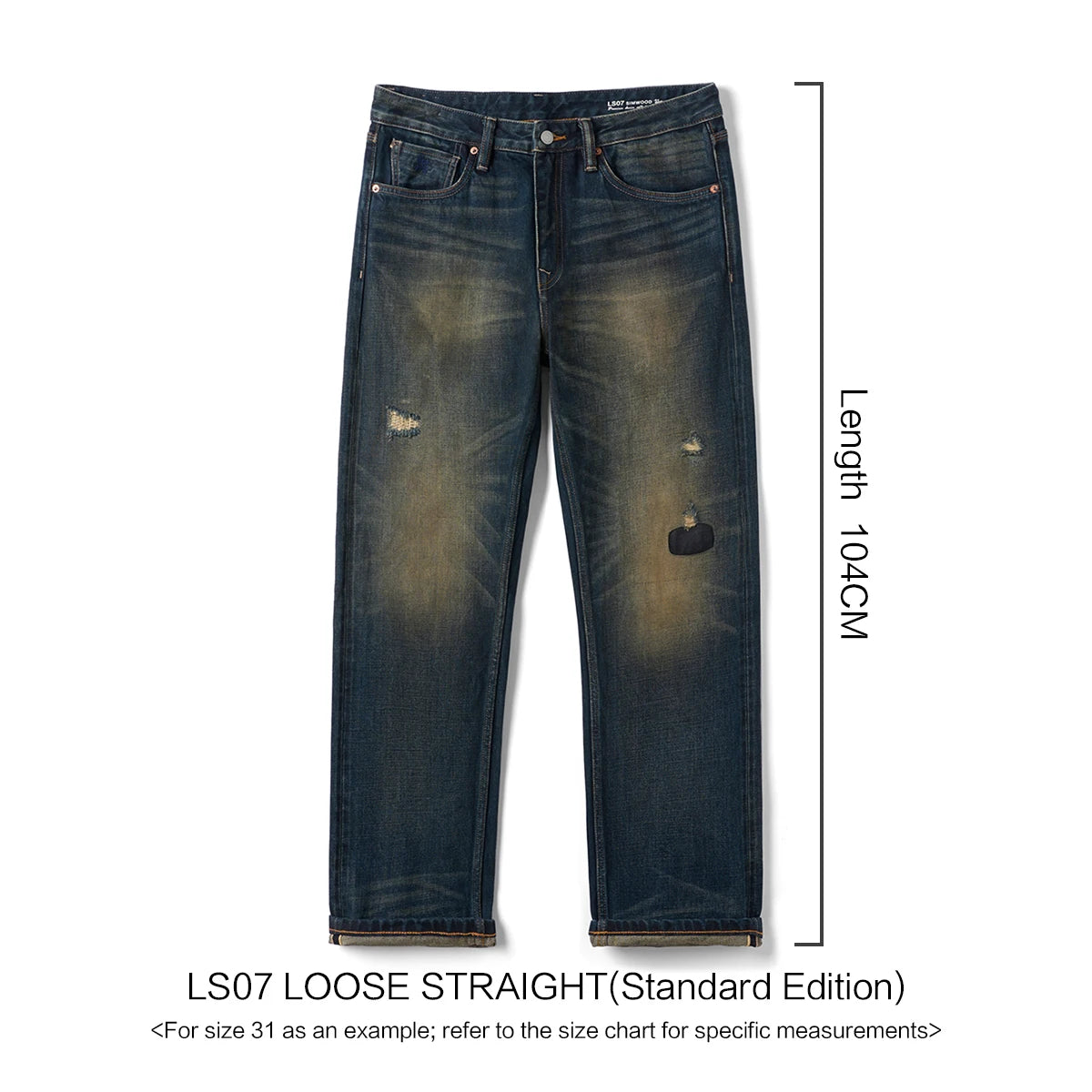 SIMWOOD 2026 Spring New Loose Straight 16oz Heavyweight Selvedge Denim Jeans Men Vintage Distressed Ripped Jeans