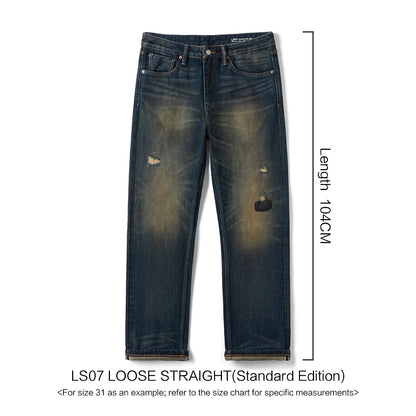 SIMWOOD 2026 Spring New Loose Straight 16oz Heavyweight Selvedge Denim Jeans Men Vintage Distressed Ripped Jeans