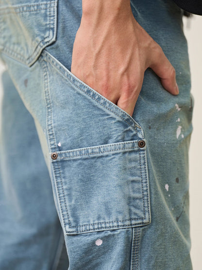 SIMWOOD High Standard 2026 Autumn New Loose Relax 12oz Fabric Denim Logger Pants Men Outdoor Workerwear Paint Splatter Jeans
