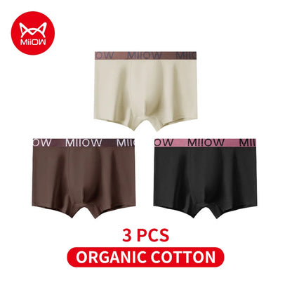 MiiOW Men's Cotton Underwear - 3Pcs Antibacterial Boxers