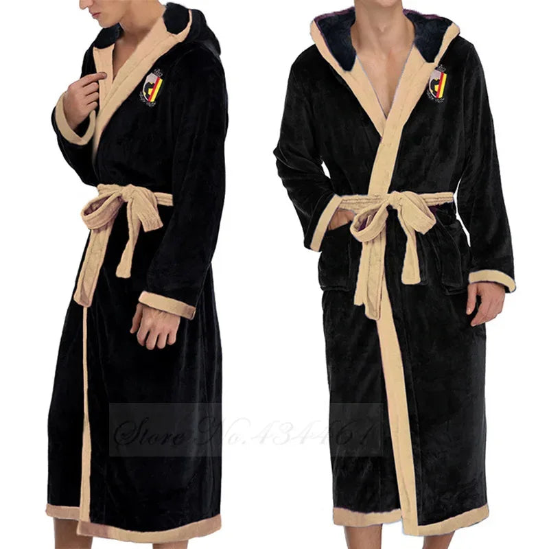 Men's Long Coral Fleece Hooded Robe - ShopHub