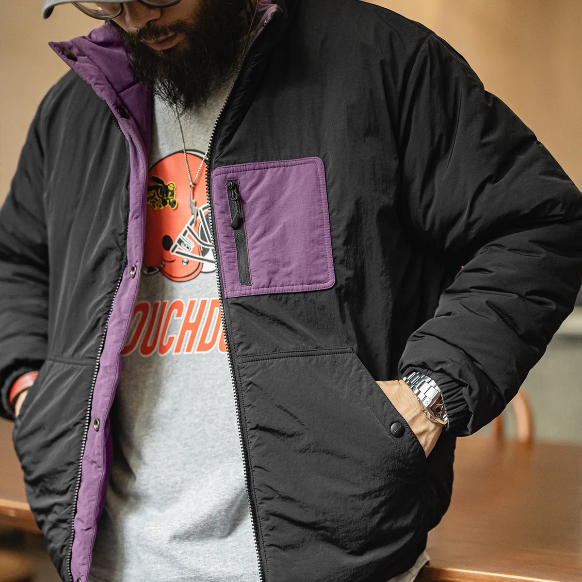 MADEN Reversible Padded Jacket | Green & Orange