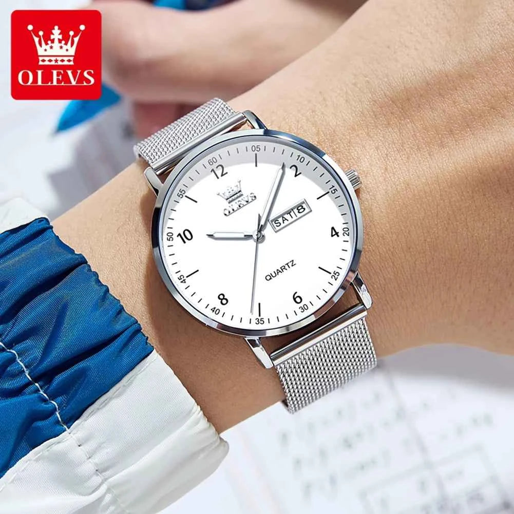 OLEVS 2996 Fashion Men Quartz Watch - Original Waterproof Luminous Stylish Minimalist Mesh Belt Elegance