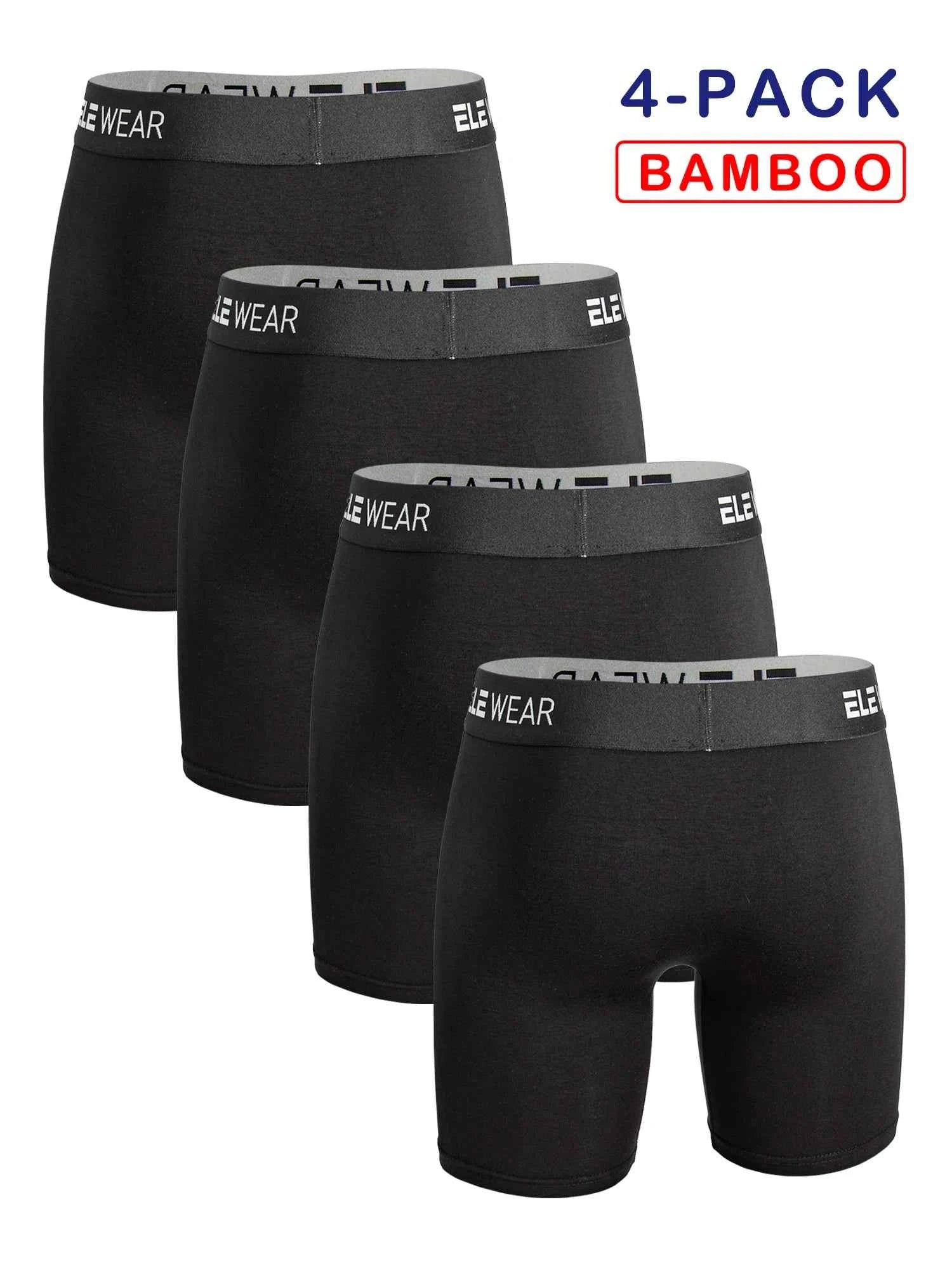 4pcs Bamboo Men's Sports Underwear Long Athletic Boxer Briefs, Moisture-Wicking