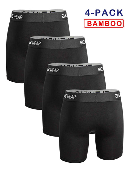 4pcs Bamboo Men's Sports Underwear Long Athletic Boxer Briefs, Moisture-Wicking