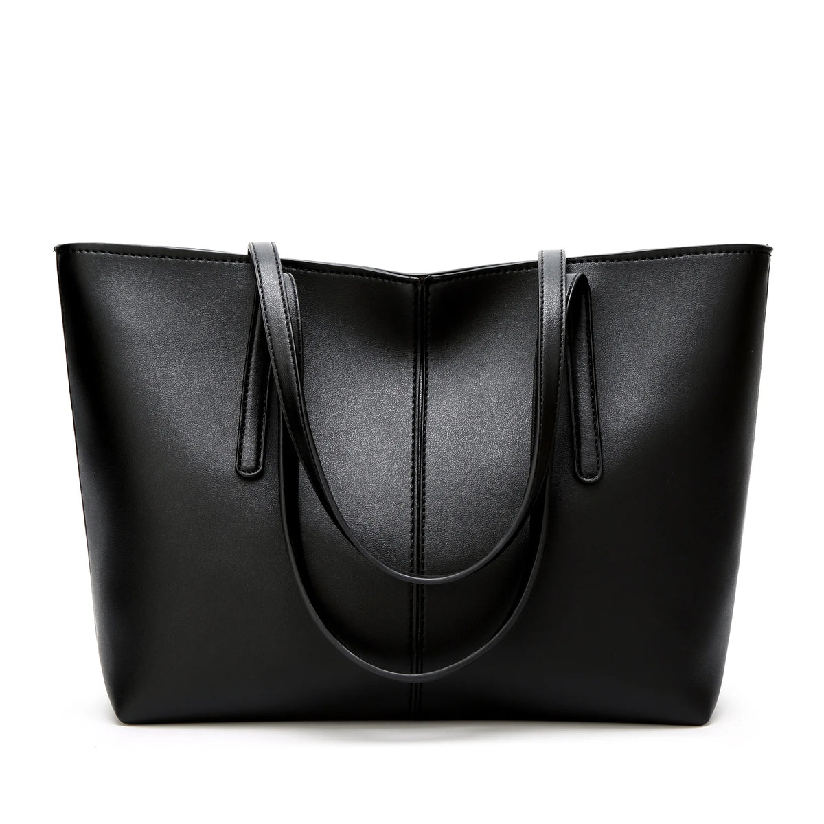 FOXER Split Leather Shoulder Bag for Women Simple Large Capacity Tote Lady Classic Black Handbag Gift for Wife, Lover
